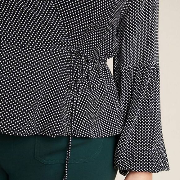 NWT Anthro Maeve Ingrid Polka Dot Wrap Front Tie Long Sleeve Top/Blouse - Picture 3 of 13